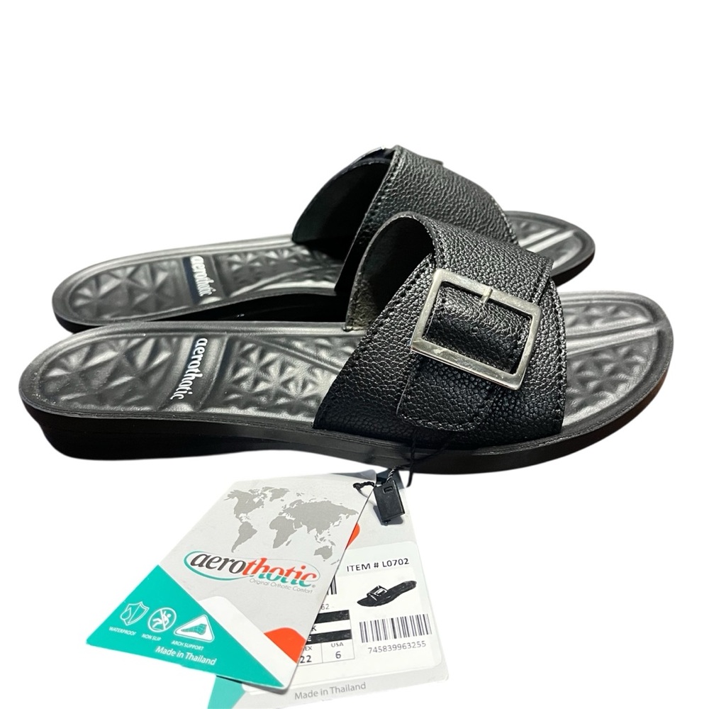 Aerothotic Sandals Slides Arch Support Black Size 6 - Picture 2 of 9
